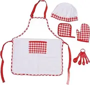 Kids Chef Costume Set Adjustable Strap Apron Chef Hat Kids Cooking and Baking Chef Set Girls Toddler