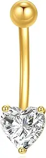 [KECHO] 14K Gold Heart Moissanite Belly Button Rings for Women Gold Dangle Belly Piercing Gold Navel Rings for Woman Body Piercing Jewelry, 0.25*0.84 inch, Yellow Gold, moissanite