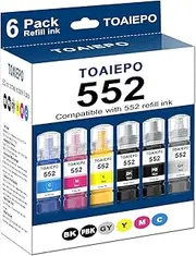 TOAIEPO 552 Ink Refill Bottles Replacement for T552 Refill Ink Bottles Work with ET-8550 ET-8500 ET8550 ET8500 8550 8500 Printer, 6 Pack (Pigment Black, Photo Black, Cyan, Magenta, Yellow, Grey Dye)