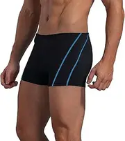 [Easyglide] Square Leg Suit Mens Comfortable Swimsuit for Polyester Fabric Shape Retention,Quick Drying (Black & Aqua, 36)