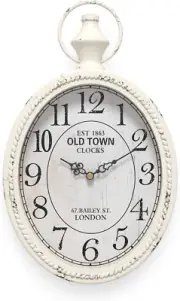 Small Retro Oval Wall Clock, Antique Old Design, White Vintage Style, Battery Op