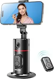 Auto Face Tracking Phone Holder, 360°Rotation Motion Sensor Track Moving Tripod for iPhone with Remote, No App,Gesture Control, Smart Face Body Phone Mount for Live Vlog Streaming Video,Black