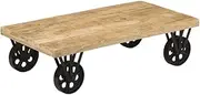 [vidaXL] Rectangular Brown Coffee Table with Wheels - Solid Mango Wood - Mobile Side Sofa Table - 110 x 55 x 29.5 cm