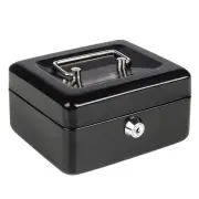 Cash Box with Money Tray, Small Money Box with Key Lock, 6" x 4 4/5" x 3", Black