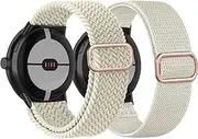 [TUCOMO] 2 Pack Braided Stretchy Nylon Watch Bands Compatible with Google Pixel Watch 2/1, Loop Elastic Fabric Straps for Google Pixel Watch Women Men