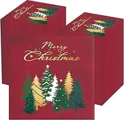 200-Pack Christmas Napkins, Festive Red Green Gold Xmas Tree Design, 6.5 x 6.5 Inch Disposable Party Luncheon Napkins for Holiday Dinner, New Year Celebrations