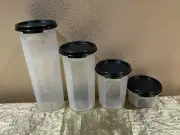 New Tupperware Set of 4 Modular Mates Clear and Black Seals