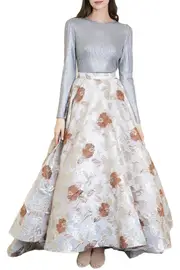 [CHRISTIAN SIRIANO] JERSEY TOP & BROCADE SKIRT US 8 SILVER