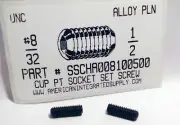 #8-32x1/2 Hex Socket Set Screws Cup Point Alloy Steel (50)