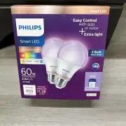 Philips Smart Wi-Fi Connected LED 60W A19 Light Bulb (9290023833D) Pack pf 2...
