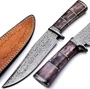 Handmade Damascus Steel Bowie Knife, Color Camel Bone Handle 12.50 Inches