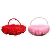 Flower Girl Basket Small Baskets Lace Handle Faux Flowers Decor for Wedding