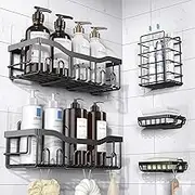 Wall Mount Shower Caddy Shelf Organizer with 2 Soap Dishes, Adhesive Bathroom Shower Shelves Basket for Bathroom & Kitchen Storage,Rustproof Stainless Steel Shower Storage Accessories