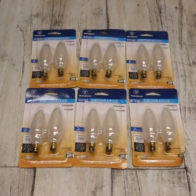 Westinghouse 60 Watt Torpedo Light Bulbs -12 PK- B10 Frosted E12 Candelabra Base