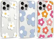 Foonary Pack of 3 Transparent Case for Apple iPhone 15 Pro Max 6.7 Inches, Mobile Phone Case with Pattern Girls Aesthetic Flowers Pattern Motif Design Case, Silicone Protective Cover for iPhone 15 Pro