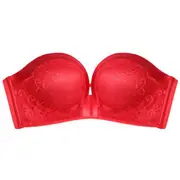 Women Comfort Lift Strapless Bra Push Up Strapless Bra Lace Bandeau Bras Red 70AB