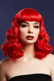 Fever Bettie Wig with Short Fringe Red 1950s Pin Up Ladies Fancy Dress wig
