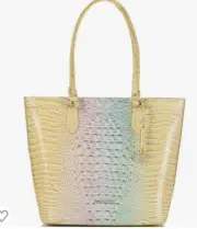 NWT $365 Brahmin Ellen Large Tote Daybreak Ombre Melbourne Leather Yellow Pink