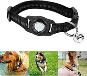 Dog Ribbon with AirTag,Airtag Dog Collar for Waterproof,AirTag Pets Anti-Drop,AirTag Dog Leash,Pet Collar Case Anti-Lost Air Tag Case Holder and Dog/Cat Collars Loop Accessories (Black-M)