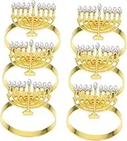 LIGIGWASH 6Pcs Menorah Napkin Rings Elegant Napkin Holders for Hanukkah Birthday and Holiday Parties Alloy with Accents Securely Fastens Napkins for Table