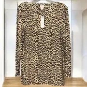 Women's Leopard Print Tunic Top Chico's 1 / US 8 Pima Cotton Long Sleeve Blouse