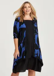 [TS] Taking Shape Grosgrain Trim Tulip Cardigan Size 14 in Cobalt Print - Plus Size Women's Clothing Cobalt Print