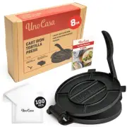 Cast Iron Tortilla Press 8 Inch - Tortilla Maker Press, Pre-Seasoned Roti Mak...