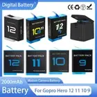 2000mAh Battery For GoPro Hero 12 11 10 9 Li-ion Battery Pack Motion Camera Batt