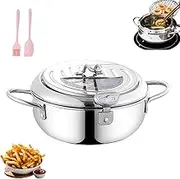 Achievementk - Stainless Steel Frying Pot, 304 Stainless Steel Deep Frying Pan with Lid, Temperature Control & Oil Drip Filter Rack, for Kitchen Stove/Induction Cooker (24cm)