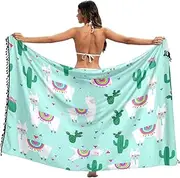 [RPLIFE] Whimsical Adorable Llamas Aqua Blue Swim Cover Up Sarong, Fringe Sarong, Pool Sarong Wrap Women, Long Sarong, Whimsical Adorable Llamas Aqua Blue, Large