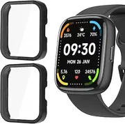 Lamshaw IDW26 Smart Watch Case, Hard PC Case with Screen Protector Compatible for Faweio, KEEPONFIT, FUYOTI, Hikwel, Bambooinn IDW26 Smart Watch (2 Pack-Black+Black)