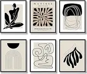 Quzenu Boho Wall Art Mid Century Modern Decor Canvas Prints Set of 6 Black And White Neutral Abstract Boho Wall Decor for Bedroom Living Room Bathroom 8"x10" UNFRAMED