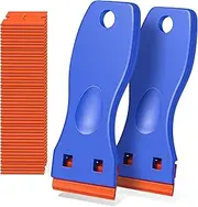 SOVYOULIVE Plastic Razor Blade Scraper, 2 Pack Razor Scraper with 120 Pcs Razor Blades for Removing Glue, Sticker, Decals, Tint from Car Window and Glass(Blue)