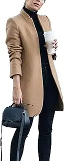 [Maiyifu-GJ] Womens Stand Collar Wool Blend Coats Casual Warm Open Front Cardigan Trench Overcoat Mid Long Slim Fit Jackets
