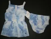 New Carter's Girls 6m Dress & Panty Set Outfit Blue White Tye Die w Pockets