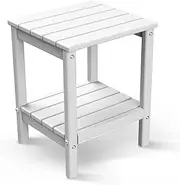 BRIOPAWS Adirondack Side Table, HDPE Weather Resistant Outdoor Table, 2-Shelf Plastic End Table for Poolside Indoor Outside Front Porch Living Room Patio Backyard Campfire, 14 x 13 inch, White