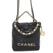 Chanel Handbag 22 Mini Matelasse Coco Mark Pearl As3980 2Way Chain Shoulder Blac