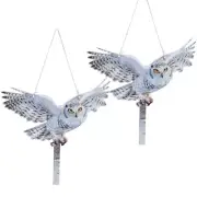 2Pack Fake Owls Reflective Owl Hanging Decoration, Dual 2 White Winged Hawk