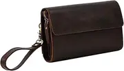 [WIOEERS] Top Layer Cowhide Men's Clutch Bag, Crazy Horse Leather Vintage Clutch Bag, Wrist Strap Multi-function Zipper Clutch Bag.