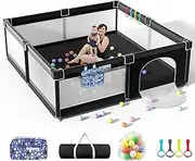 LUTIKIANG Baby Playpen, 200 X 180 CM Large Playpen, Play Pen for Babies and Toddlers, Indoor Outdoor Kids Play Pen, Sturdy Safety Kid Play Yard, Baby Fence with gate, Play pin for Toddler (Black)