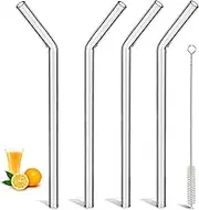 LIFEHIM Glass Straws Drinking Reusable: Clear Glass Straw Reusable Glass Straws Bent Glass Drinking Straws Wide Glass Smoothie Straws 10 inch Long Glass Straws Thick for Smoothies