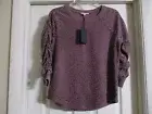 Jane and Delancey Thermal Pullover Top Ruched ¾ sleeves Mauve Cheetah Print Sz S