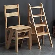 Wooden Folding Library Ladder Chair, Convertible Multi-Functional 2-in-1 Folding Ladder Chair, 4 -Step Ladder Chair Display Stand, for Home, Office