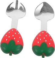 MERRYHAPY Cute Strawberry Spoon Fork Set Baby Short Handle Cutlery for Easy Eating