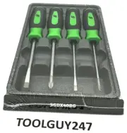 SNAP ON TOOLS USA SGDX40B G 4 pc GREEN Soft Grip Mini Tip Combo Screwdriver Set