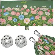 Blue Pink Flowers in Summer Camping Hammock with Hanging Rope Cloth Hammock for Camping & Hiking Essential