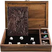2 In 1 Dnd Dice Box Metal Dice Wooden Box with DND Notebook For Rolling & Storage Organizer RPG Table Games Dice Tray Dungeons & Dragons Players Or Metal Polyhedral Dice Collectors Case(Flame)