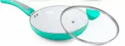 Shineuri ~ 9.5" Fry Pan ~ Green ~ Aluminum ~ Non Stick Frying Pan ~ W/Lid