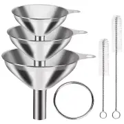 YLYL Stainless Steel Funnel Set, 6-Pcs, Food Grade, Large Small, with 2 Brushes