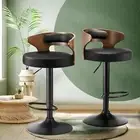 Oikiture 2x Bar Stools Kitchen Gas Lift Swivel Chairs Stool Wooden Barstool